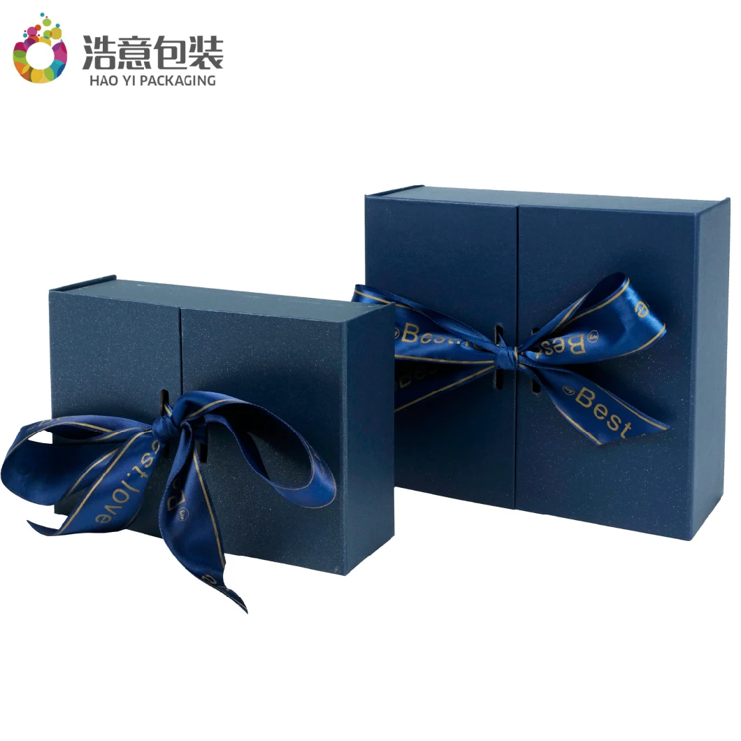 Custom Printed Luxury Blue Cardboard Cosmetics Makeup Clothes Magnetic Paper Gift Packaging Jewelry Box for Watch Wedding Party Festival Packing with Ribbon