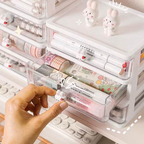 Boîte de rangement transparente pour organisateur de maquillage en cristal de cosmétiques en plastique de tiroirs de bureau